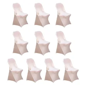 10 Pack Blush Spandex Folding Slip On Chair Covers, Stretch Fitted Chair Covers - 160 GSM