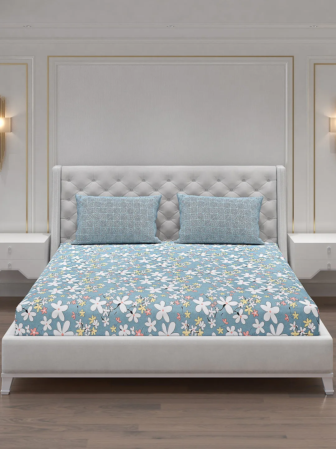 120 GSM  Polyester Double Bed Bedsheet with 2 Pillow Covers