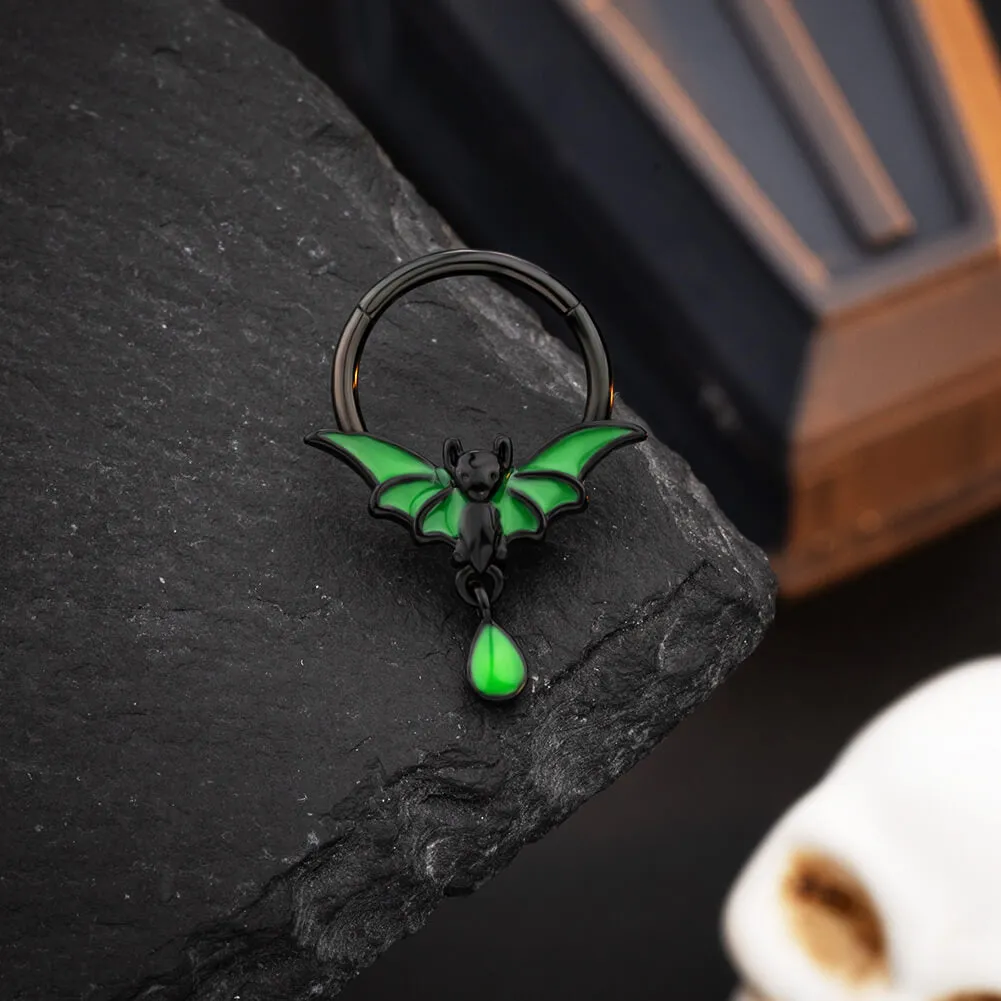 16G Glow in the Night (Only Green) Dangle Bat Hinged Segment Septum Ring