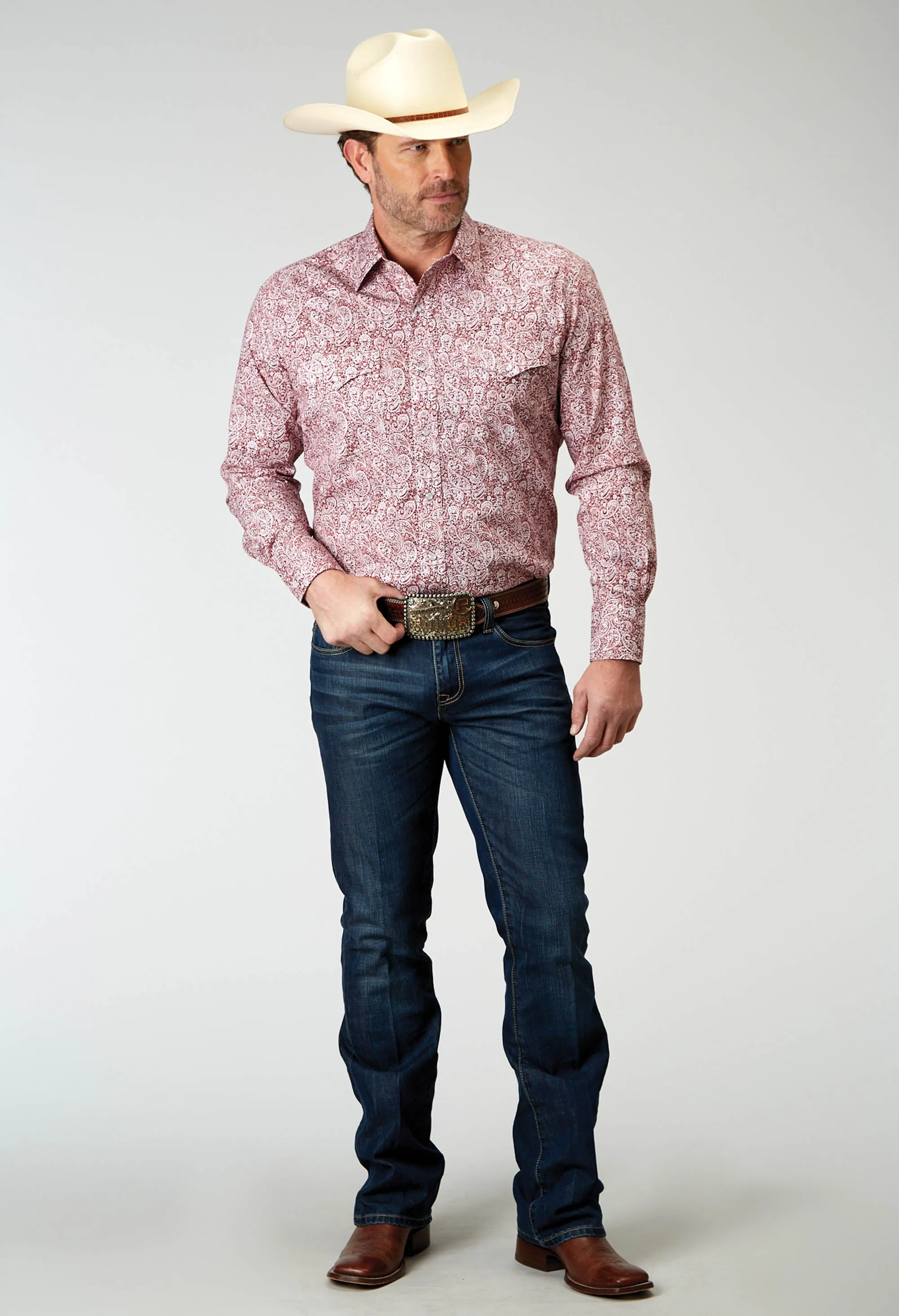 1944 STRETCH POPLIN - RED PAISLEY