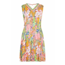 1960s Floral Print Linen Dress With Grossgrain Trim