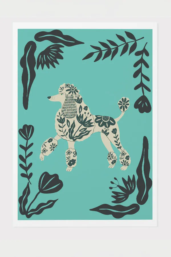Abstract Floral Pet Poodle Giclée Art Print Poster (Turquoise)