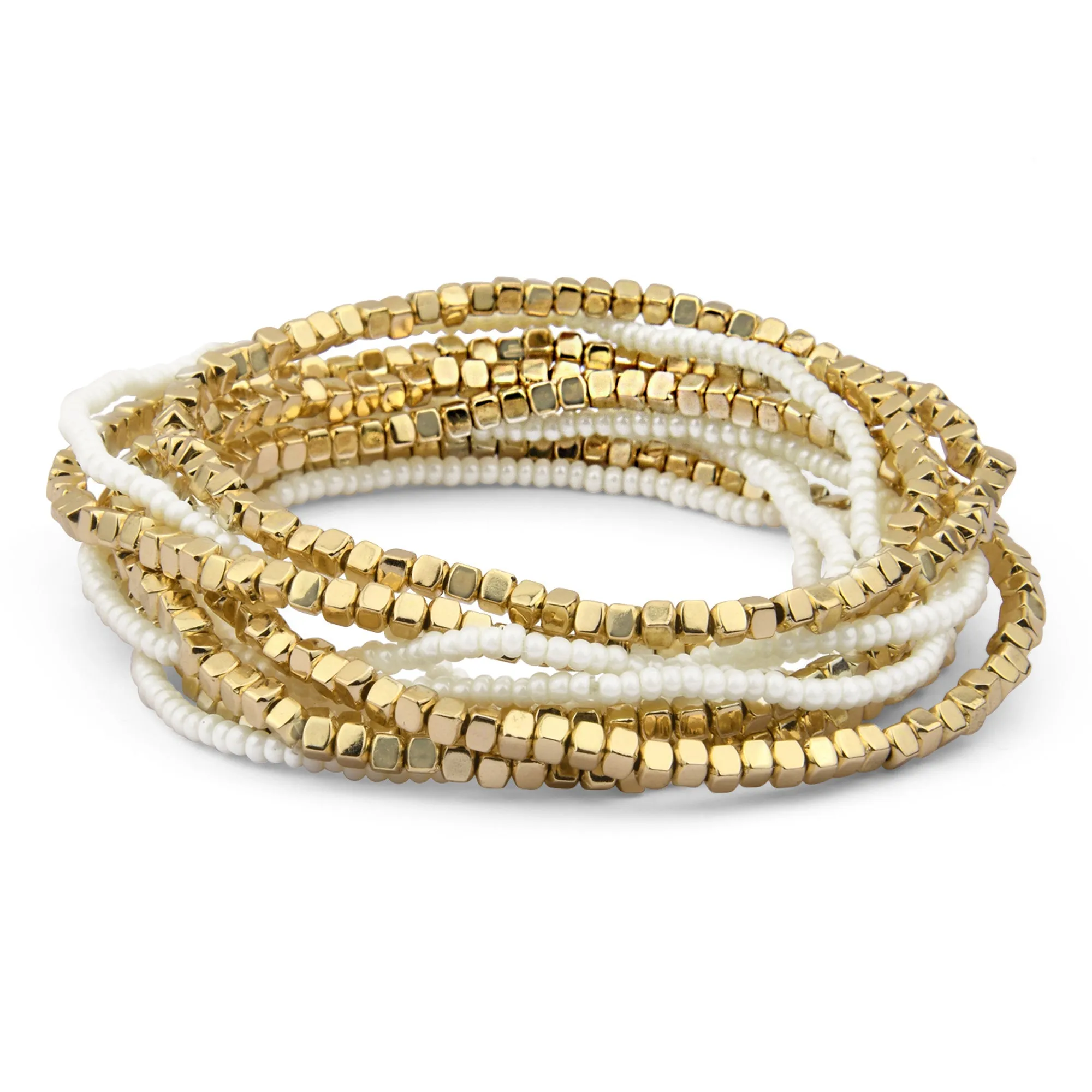 Accessorize London  Women's Gold Pearly Stretch Bracelet Pack