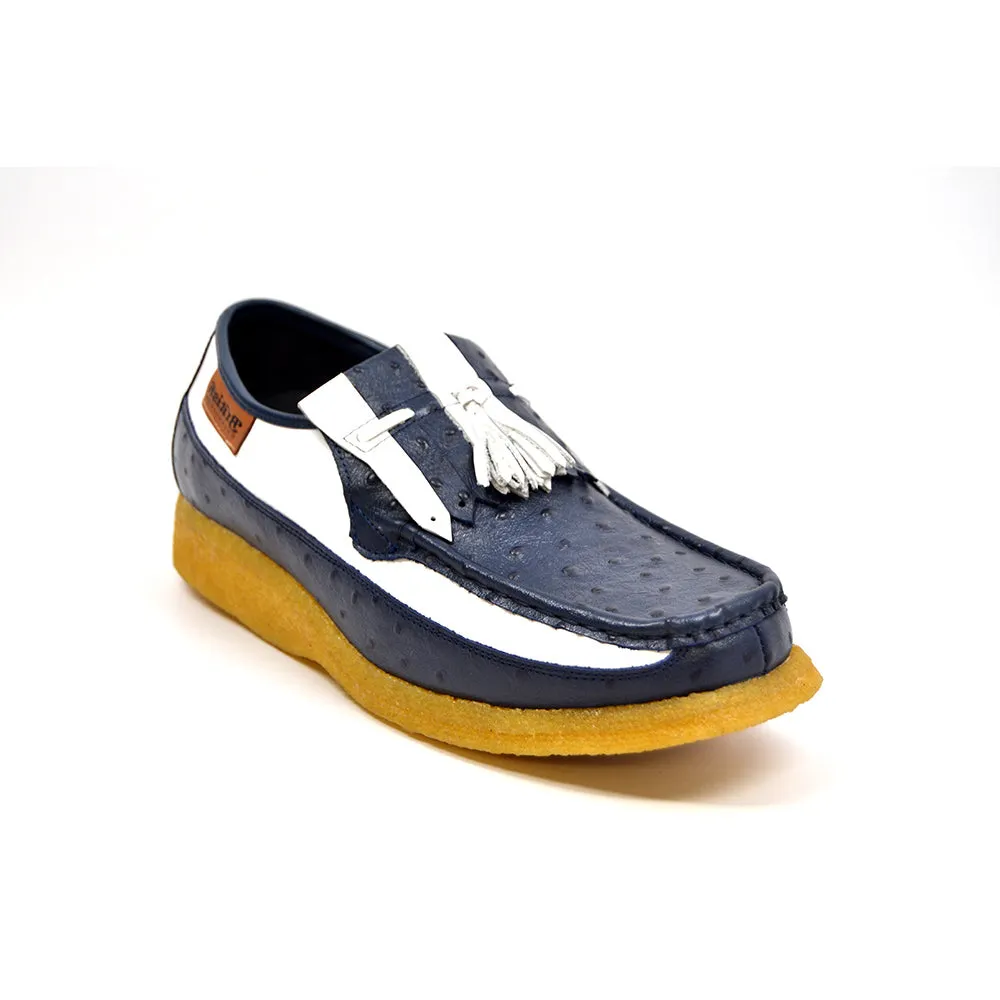 Apollo Ostrich Navy & White Leather tassel