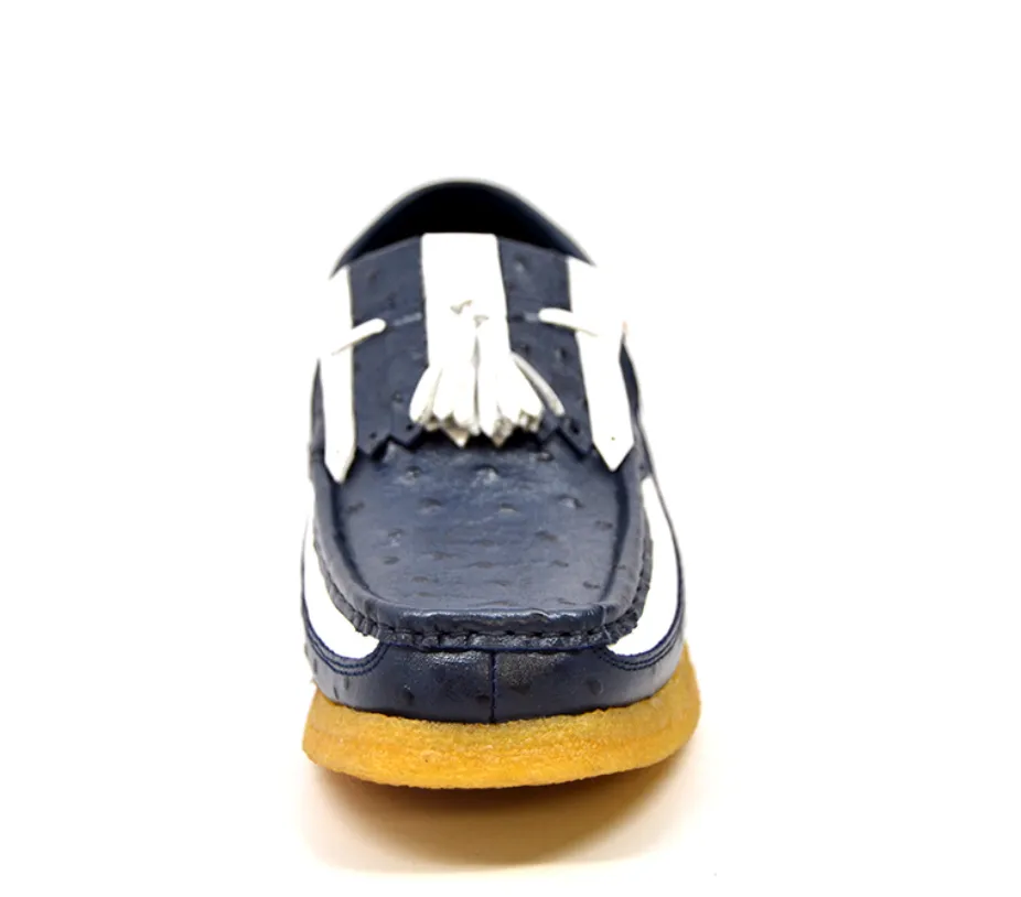 Apollo Ostrich Navy & White Leather tassel