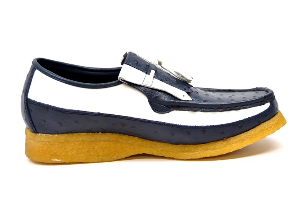 Apollo Ostrich Navy & White Leather tassel