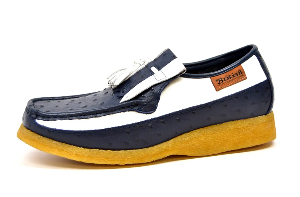Apollo Ostrich Navy & White Leather tassel