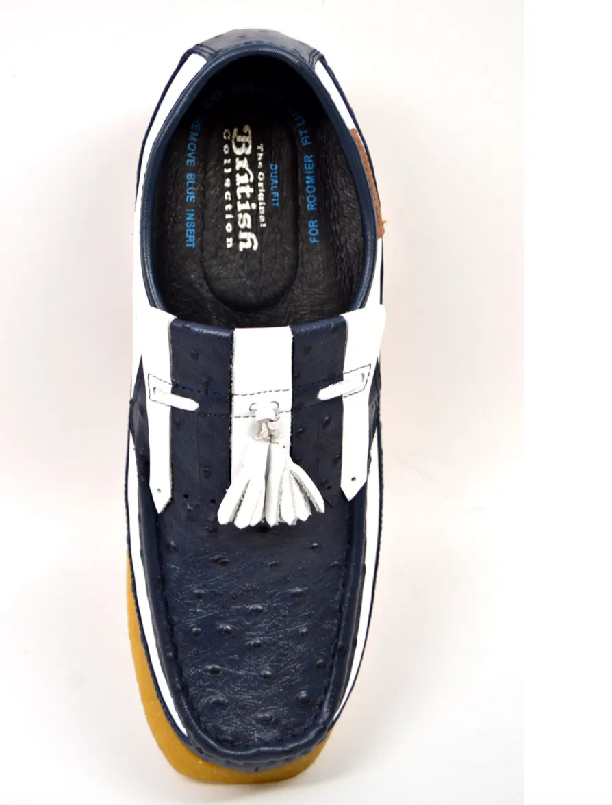 Apollo Ostrich Navy & White Leather tassel