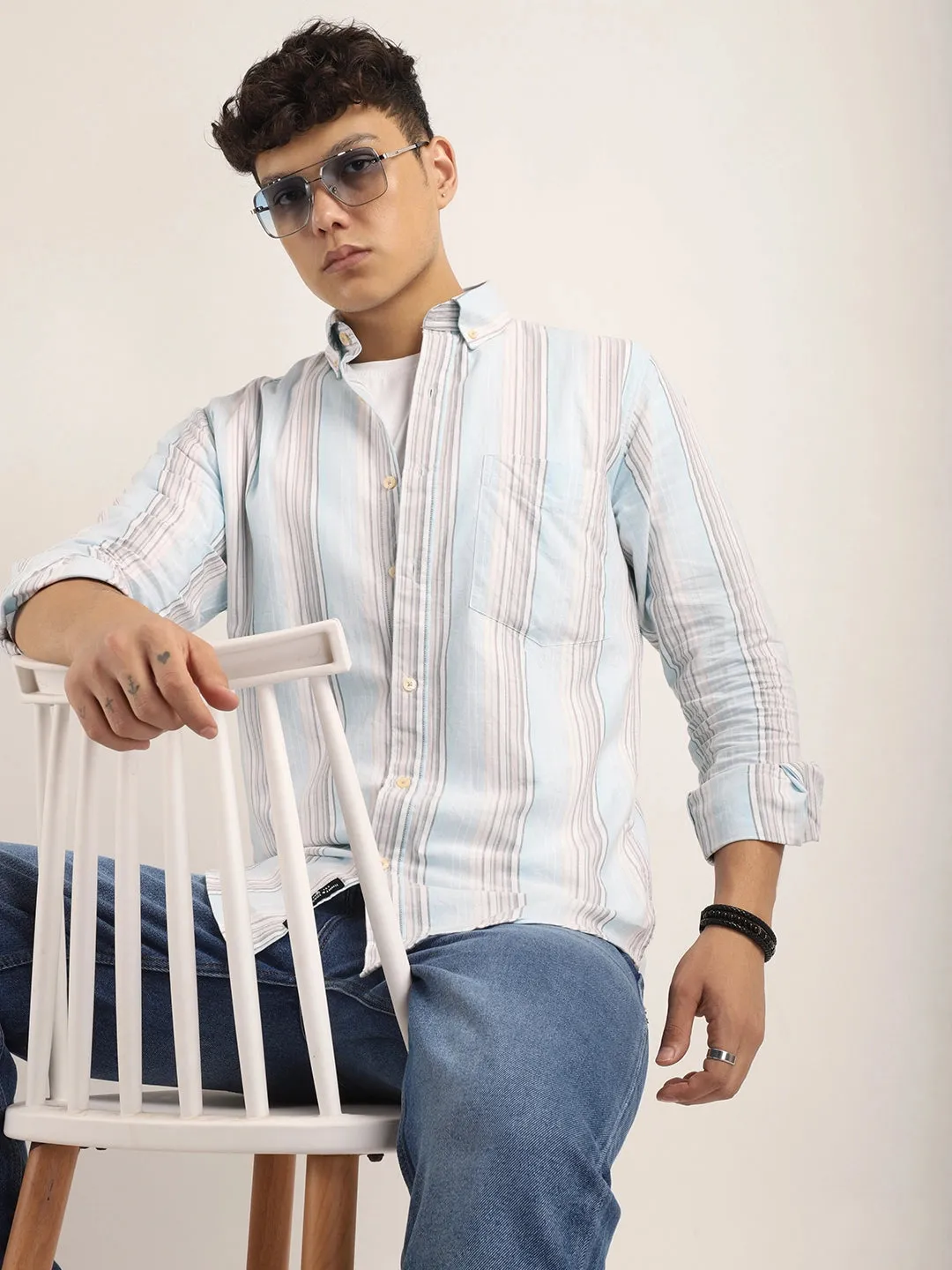 Bailey Stripe Cloular Sky Full Sleeve Shirt