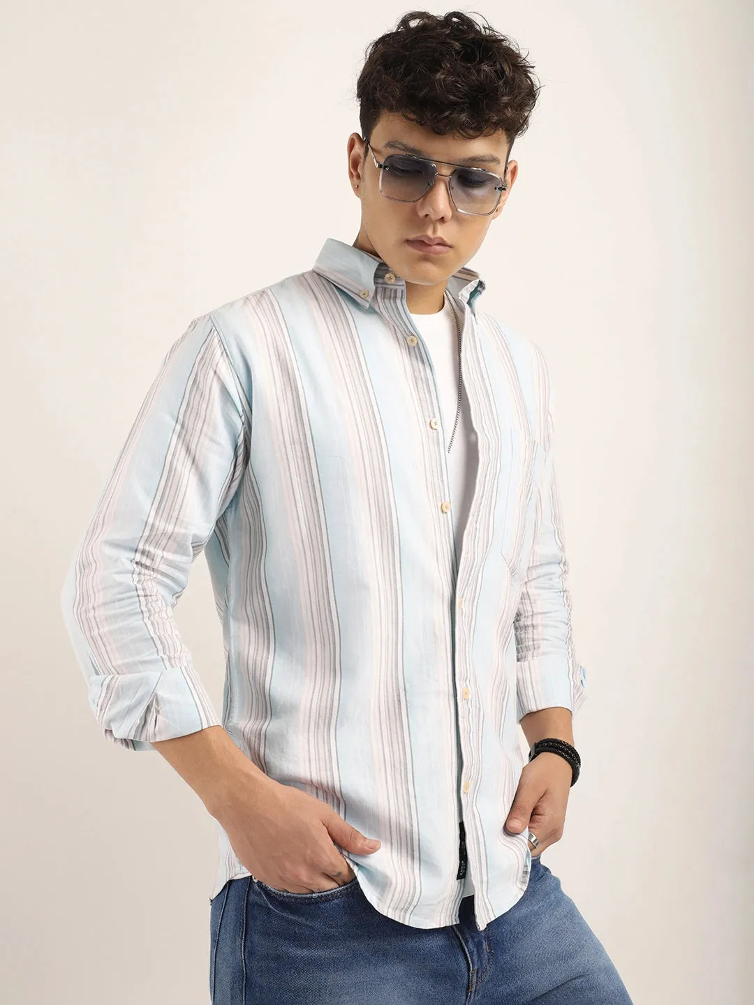 Bailey Stripe Cloular Sky Full Sleeve Shirt