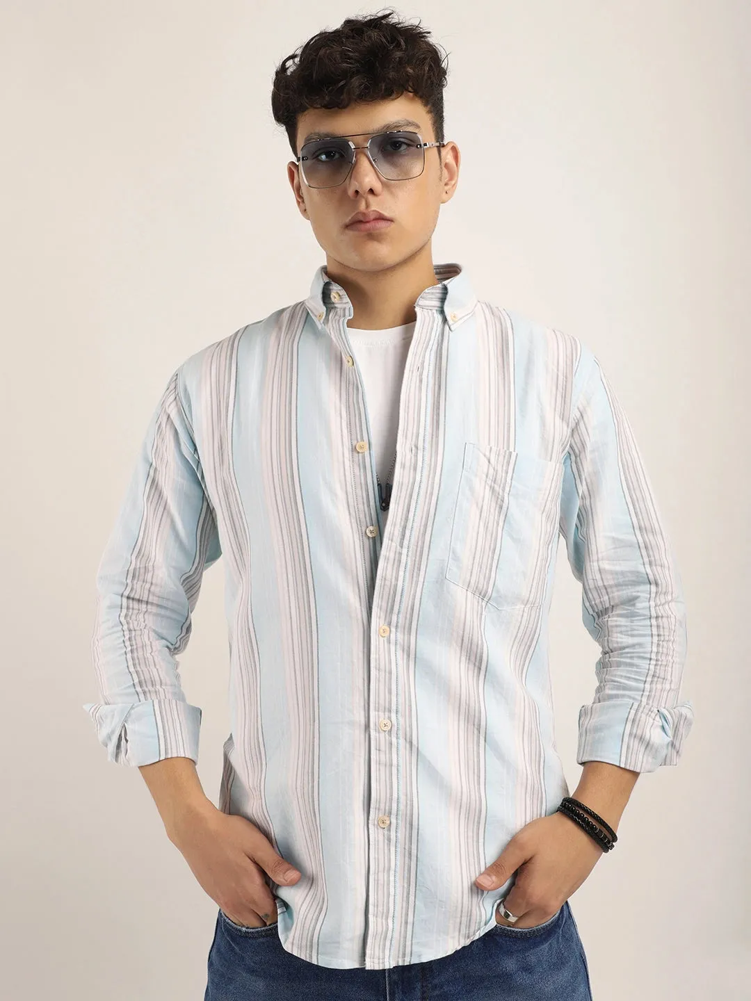 Bailey Stripe Cloular Sky Full Sleeve Shirt