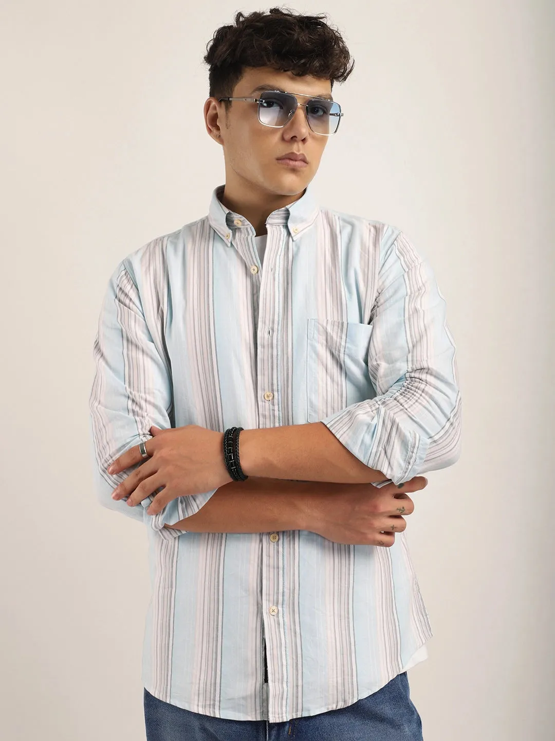 Bailey Stripe Cloular Sky Full Sleeve Shirt