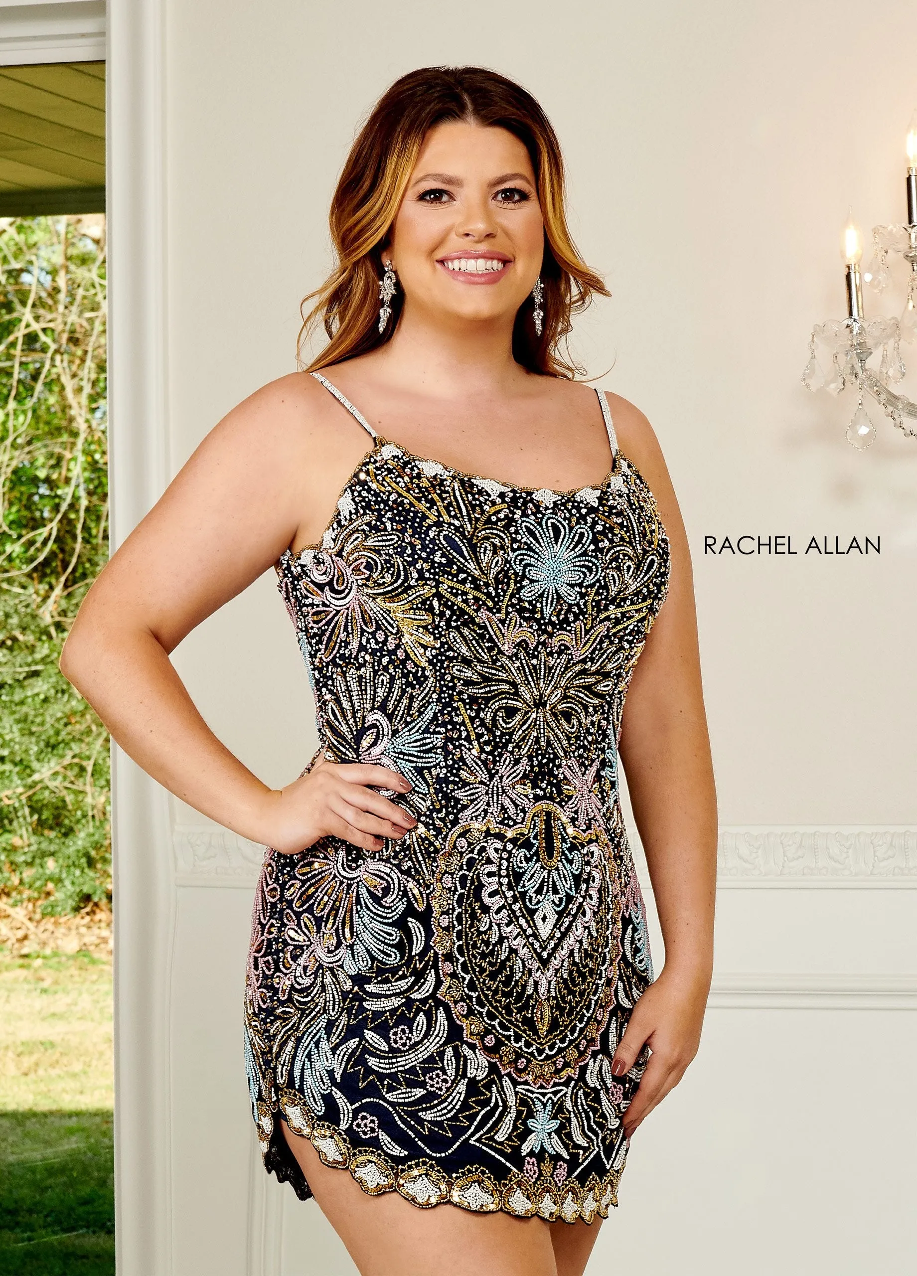 Bead Print Short Sleeveless Dress by Rachel Allan 40080
