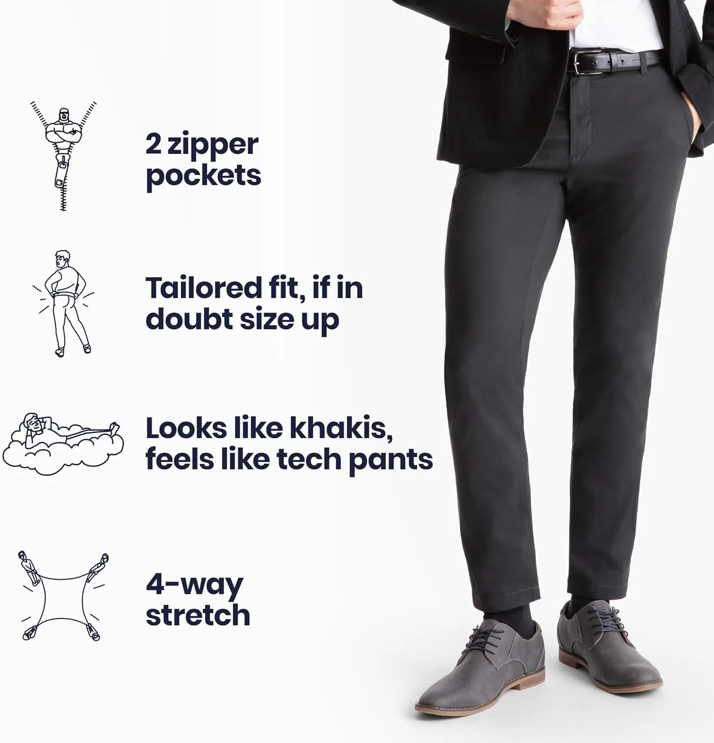 birddogs Mens Stretch Khakis  Casual, Slim Fit Pants