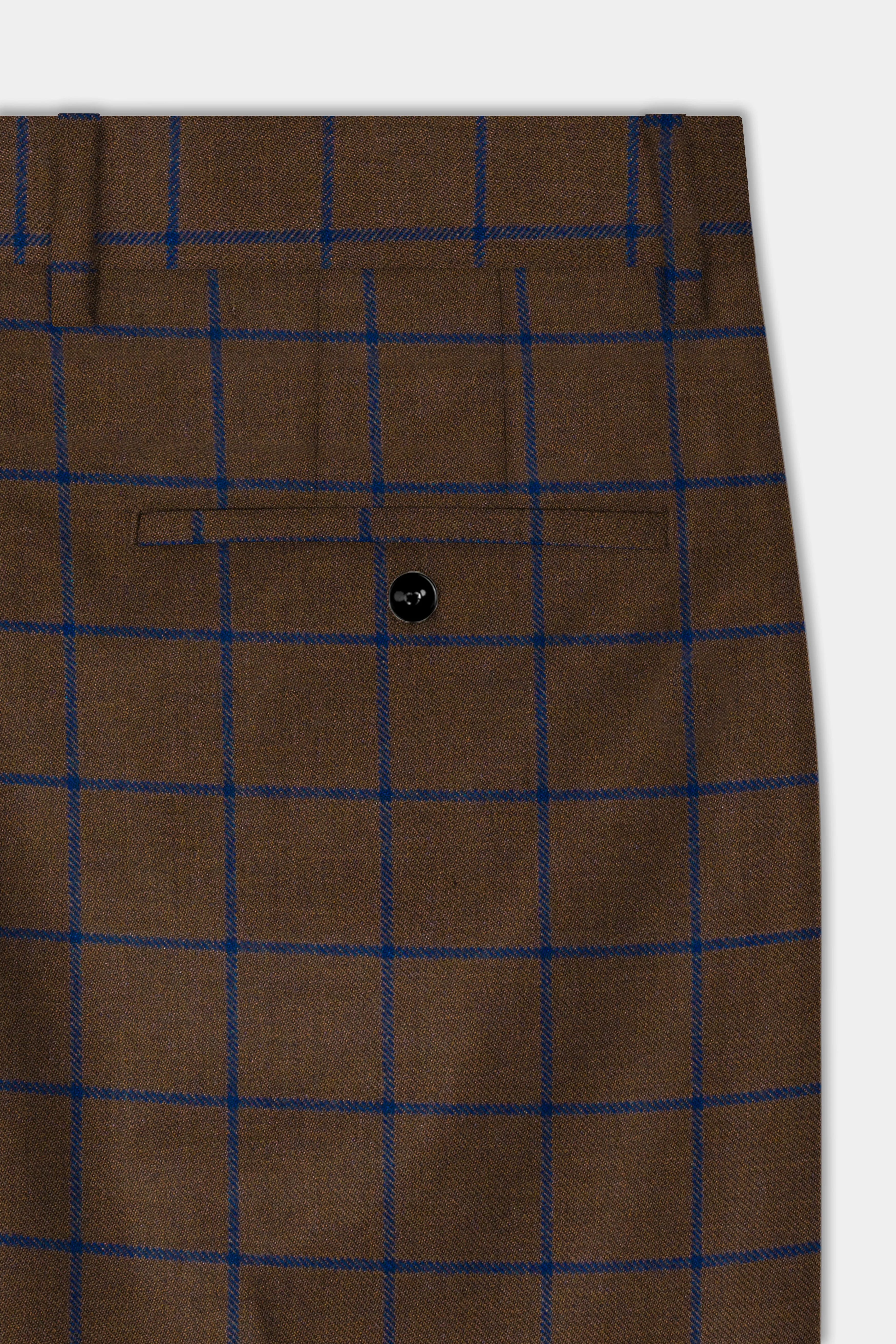 Bistre Brown with Catalina Blue Windowpane Bandhgala Tweed Suit