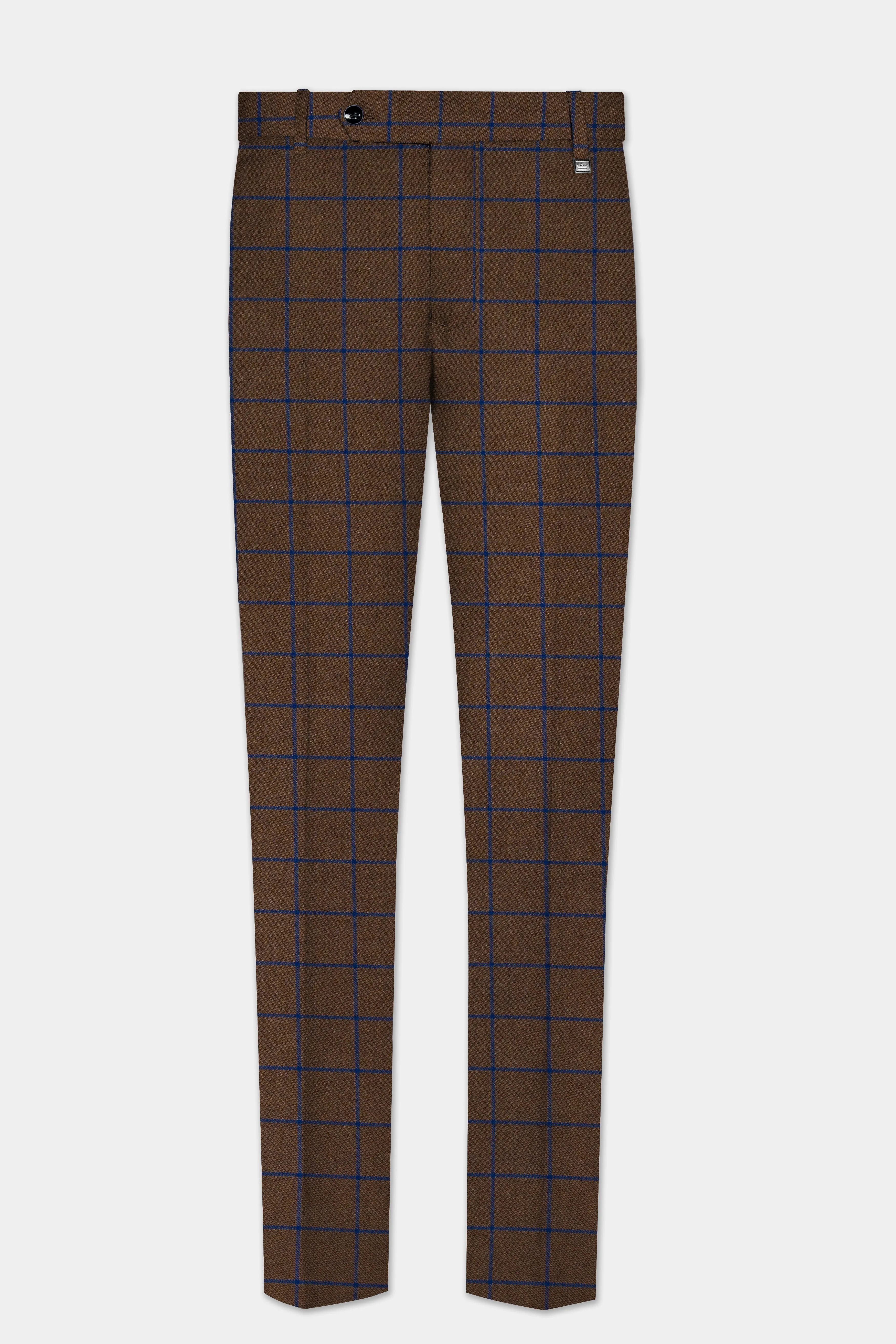 Bistre Brown with Catalina Blue Windowpane Bandhgala Tweed Suit