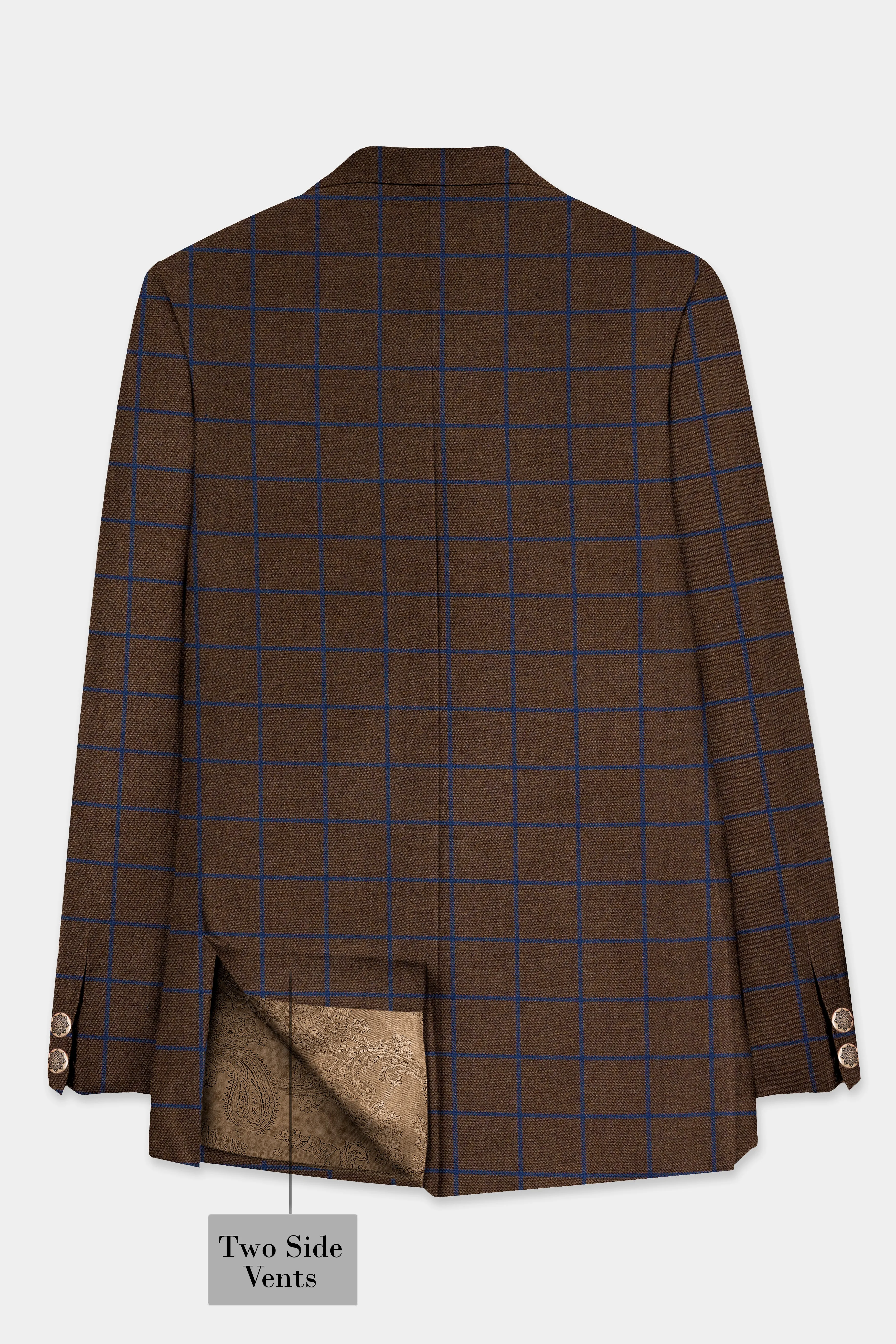 Bistre Brown with Catalina Blue Windowpane Bandhgala Tweed Suit