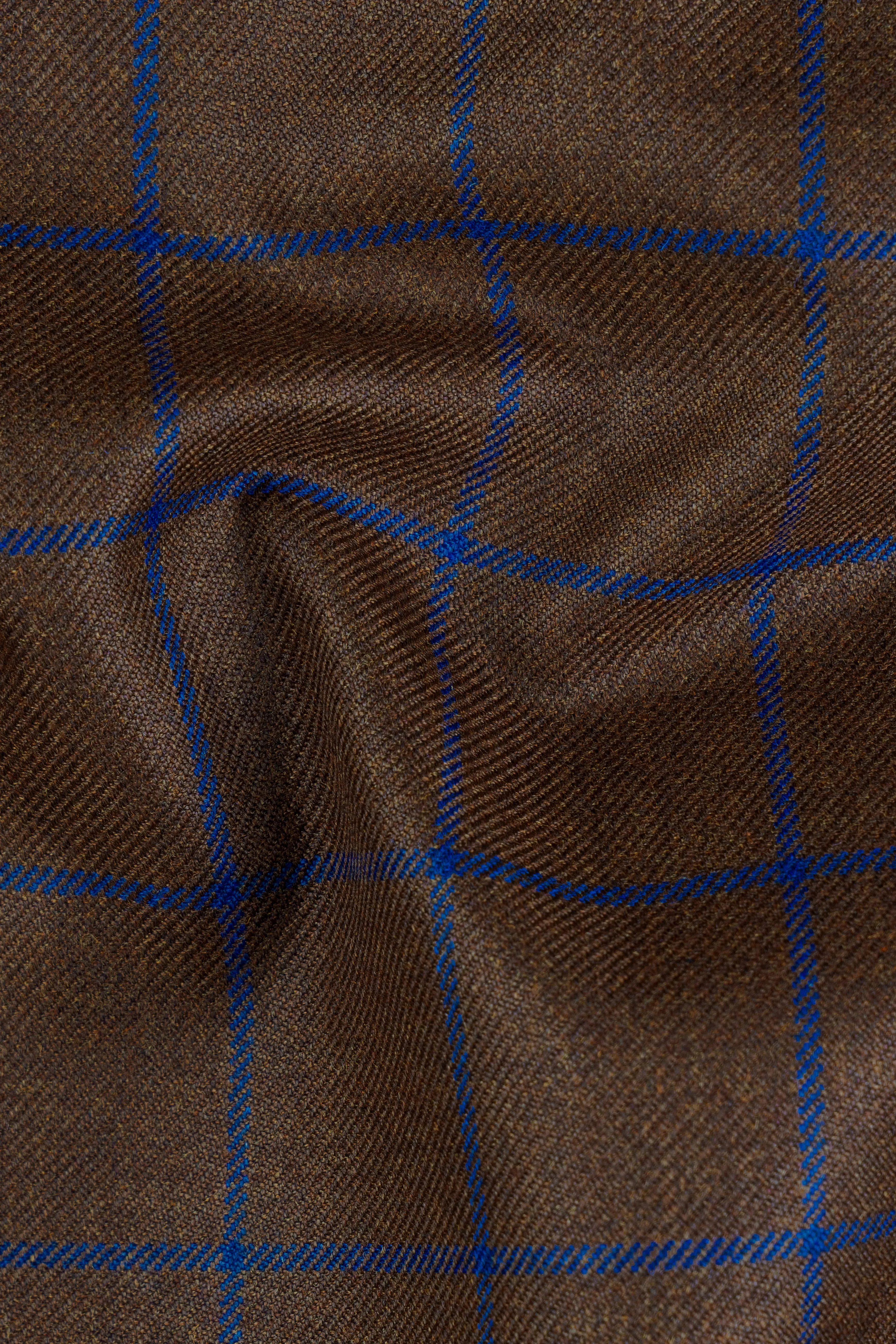 Bistre Brown with Catalina Blue Windowpane Bandhgala Tweed Suit