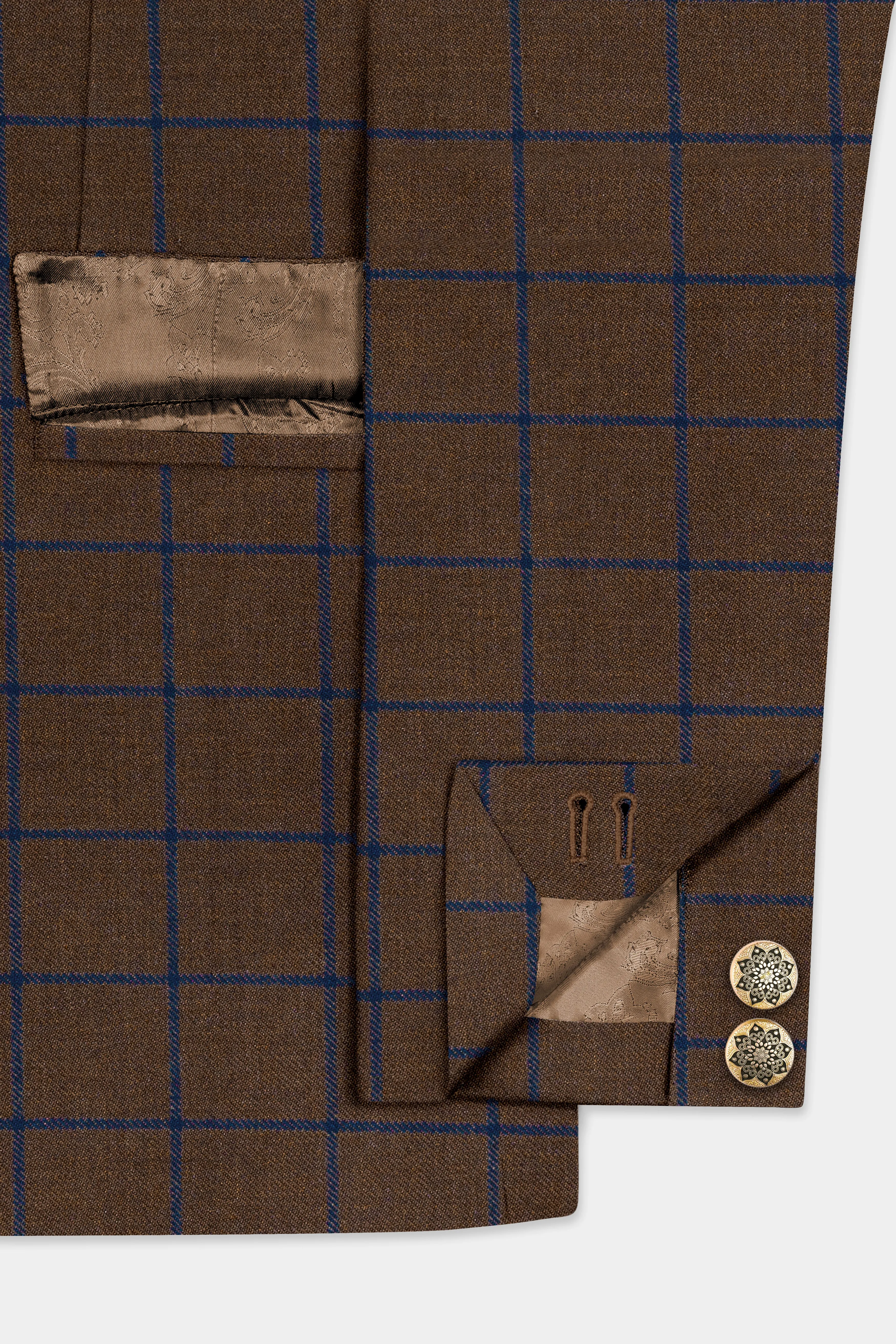 Bistre Brown with Catalina Blue Windowpane Bandhgala Tweed Suit