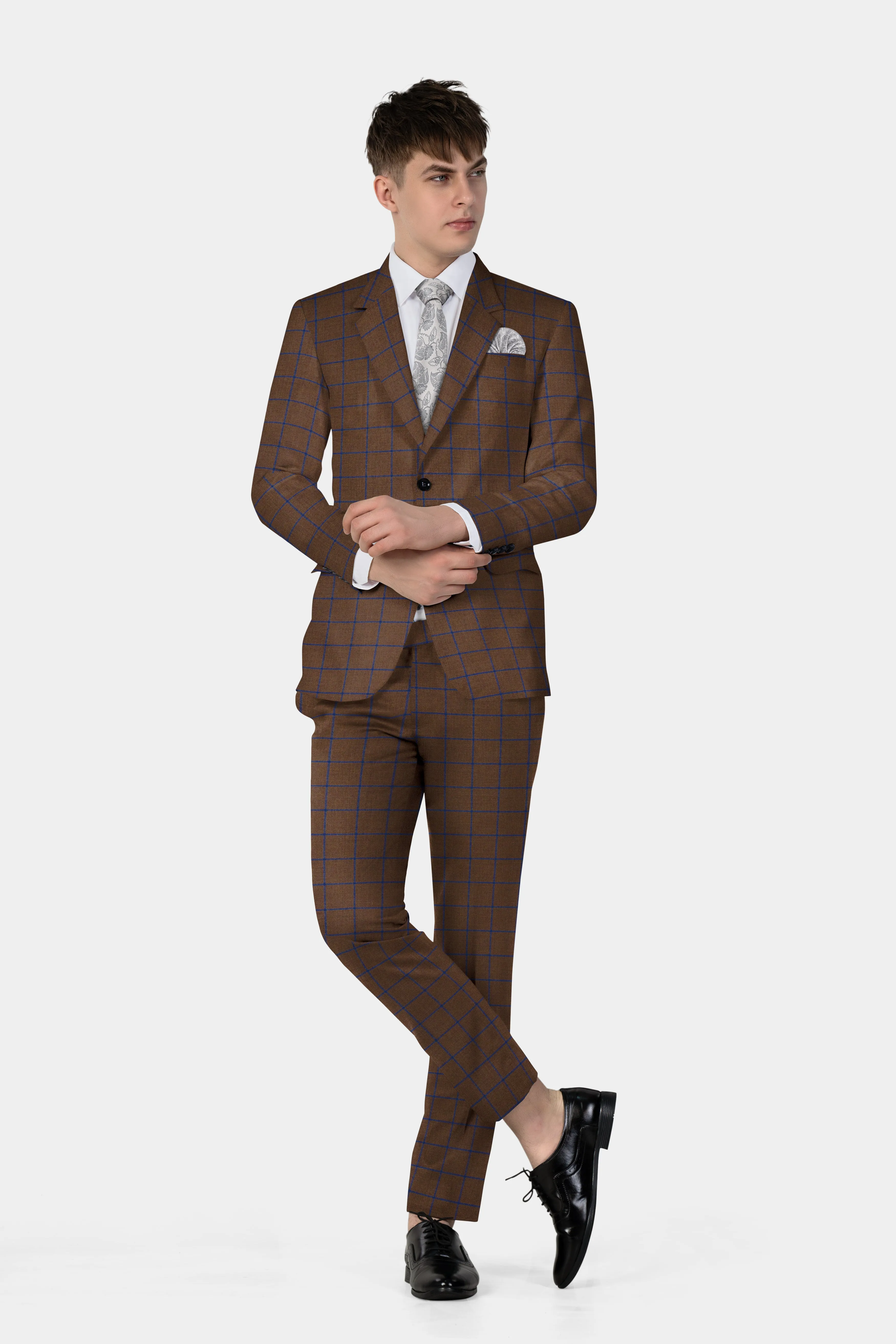 Bistre Brown with Catalina Blue Windowpane Tweed Suit