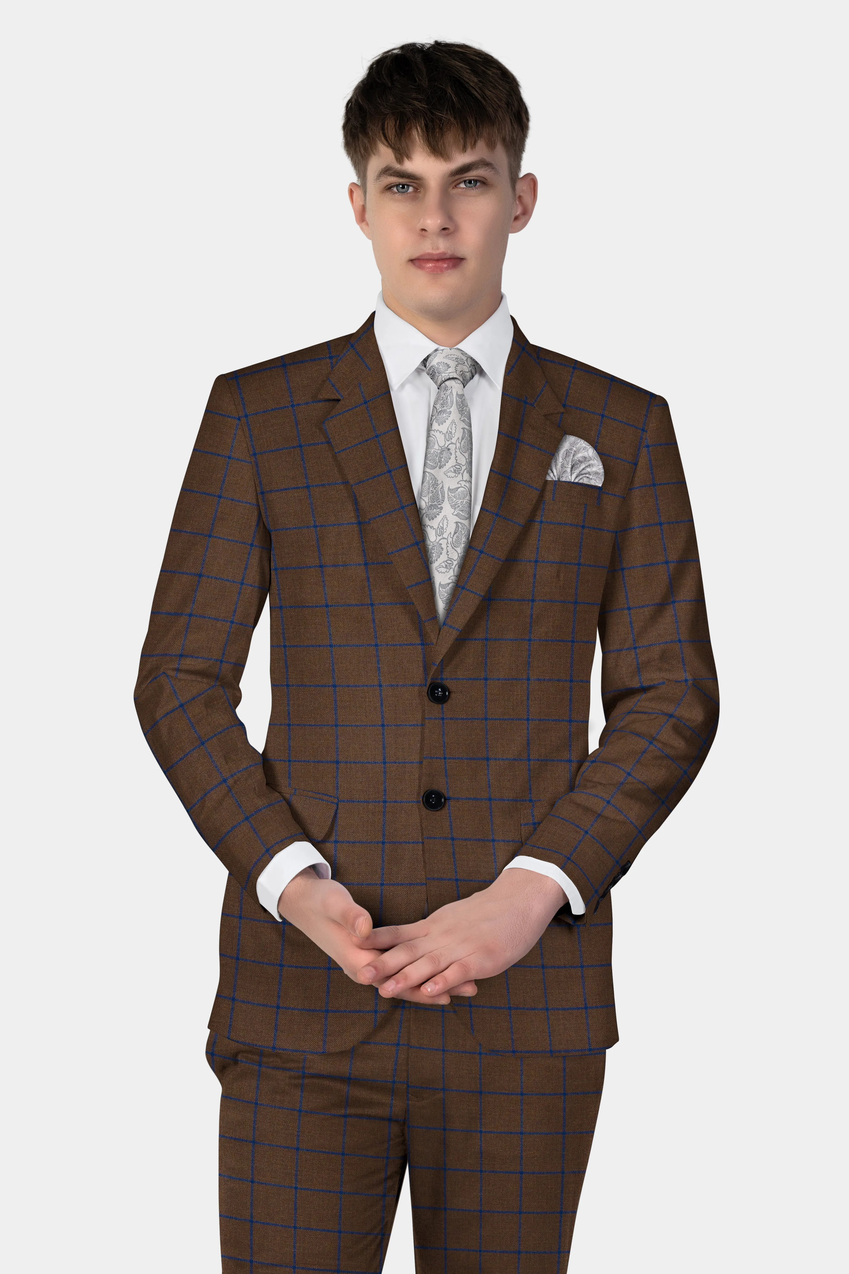 Bistre Brown with Catalina Blue Windowpane Tweed Suit