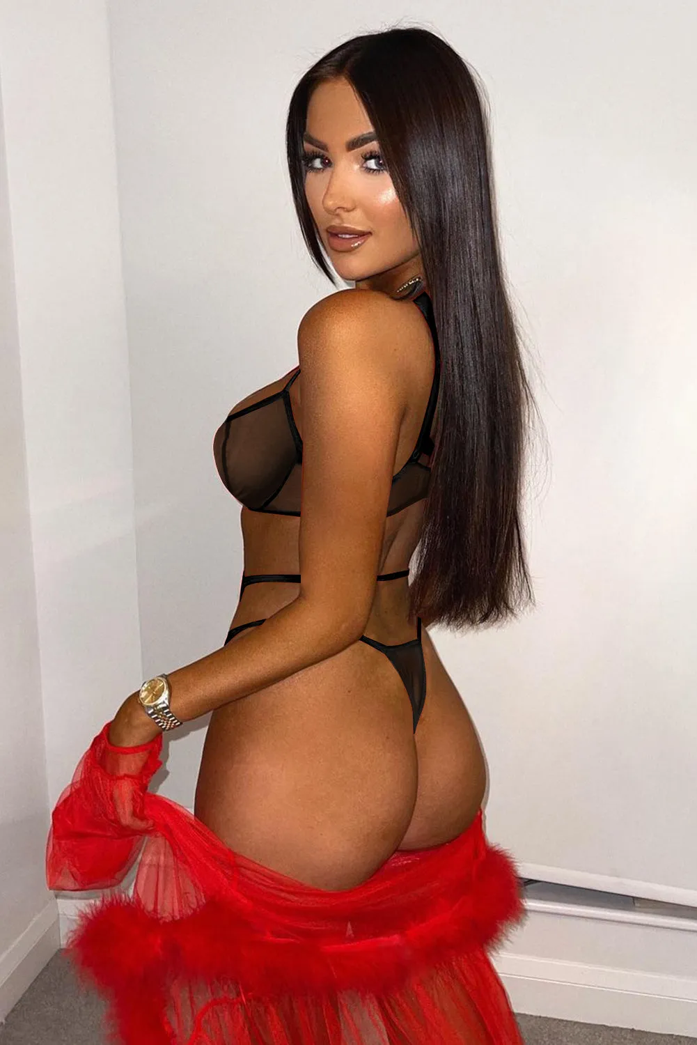 Black Hollow Out Mesh Teddy Lingerie