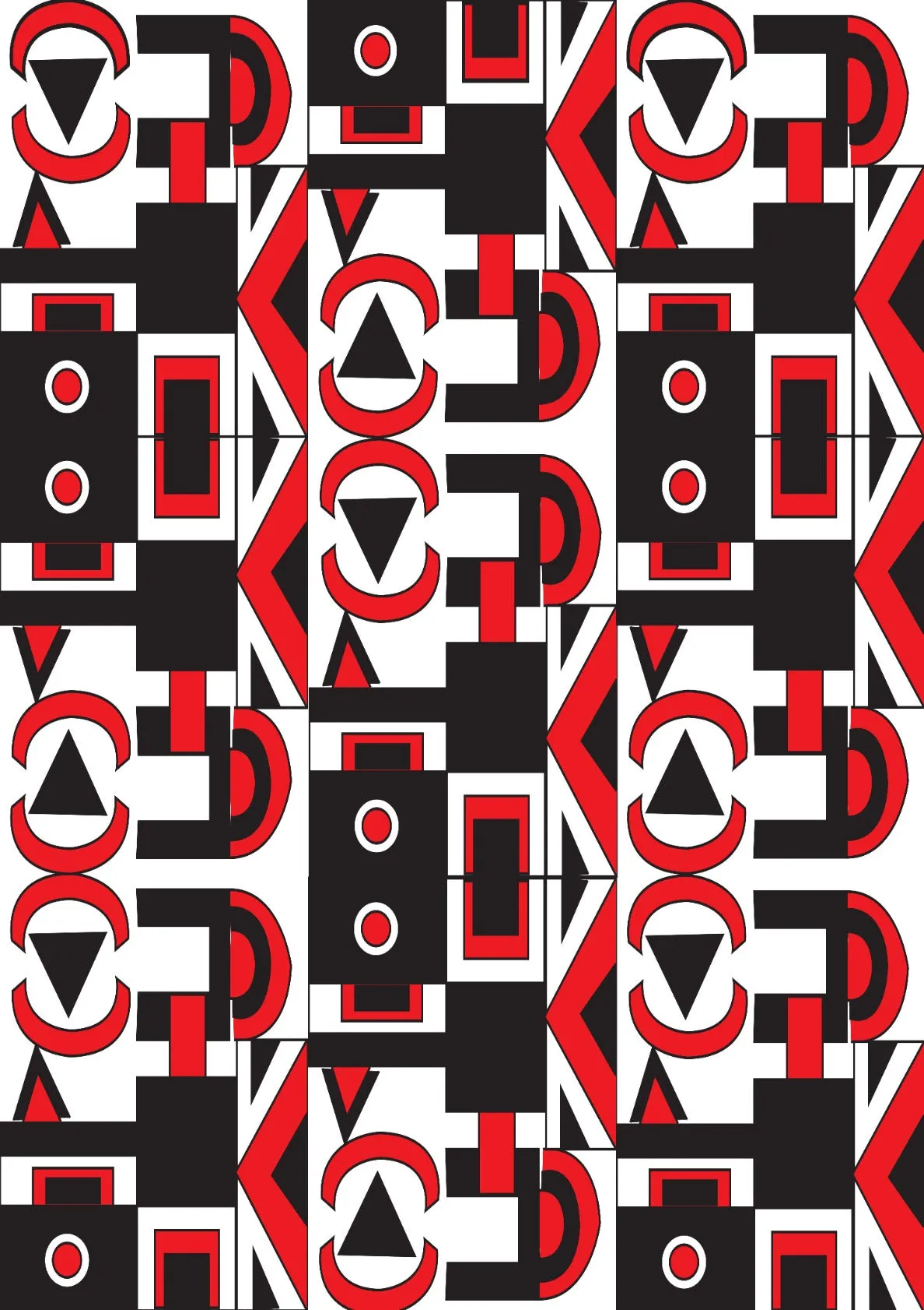 Black Red White Abstract Geometric Pattern