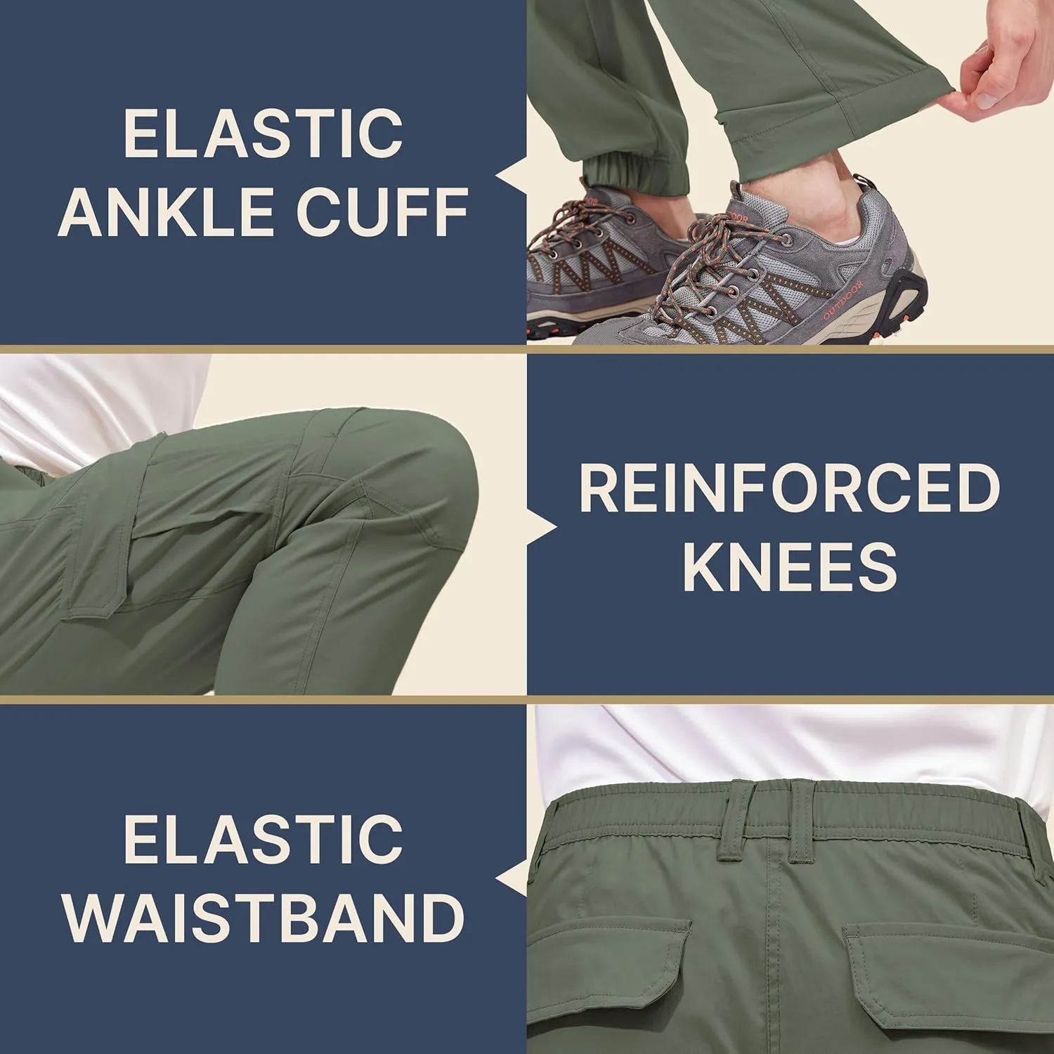 BLUE CHILL Mens Cargo Joggers  Slim Fit, Stretch Comfort, Water-Resistant, 7 Pockets, Lightweight for Hiking & Travel