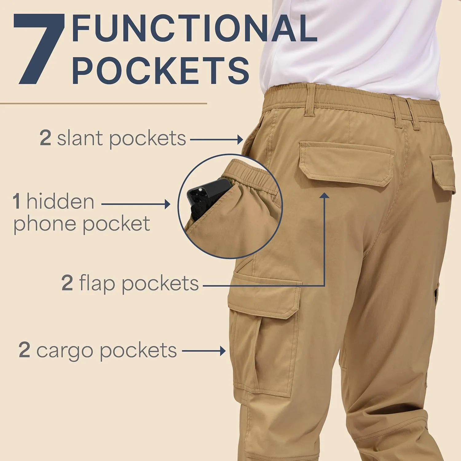 BLUE CHILL Mens Cargo Joggers  Slim Fit, Stretch Comfort, Water-Resistant, 7 Pockets, Lightweight for Hiking & Travel