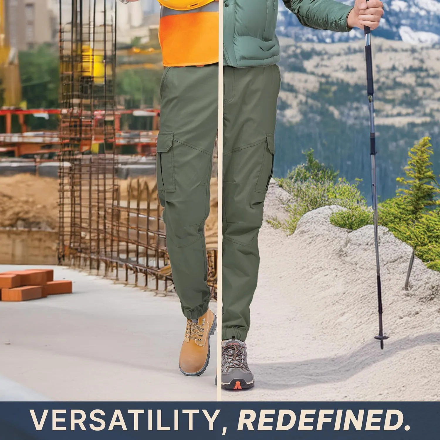 BLUE CHILL Mens Cargo Joggers  Slim Fit, Stretch Comfort, Water-Resistant, 7 Pockets, Lightweight for Hiking & Travel