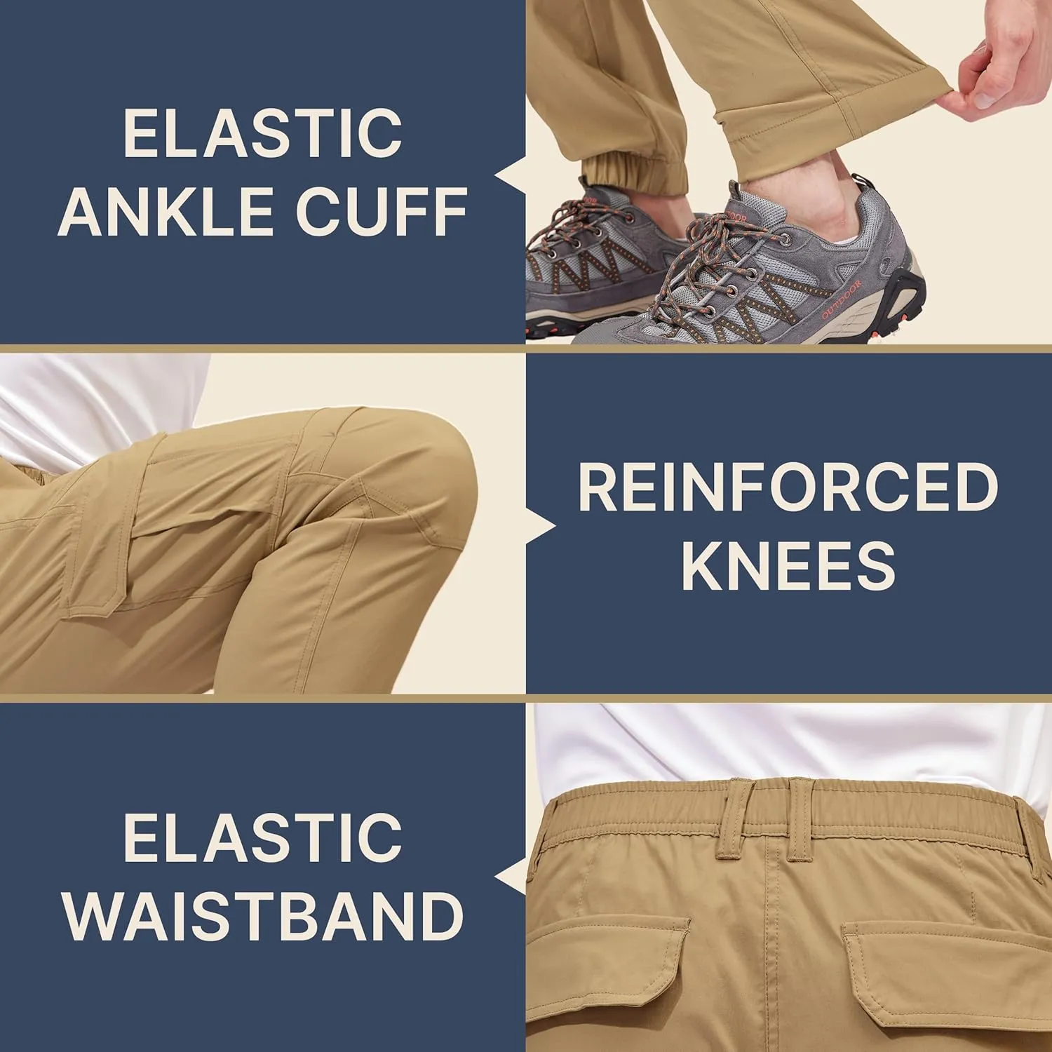 BLUE CHILL Mens Cargo Joggers  Slim Fit, Stretch Comfort, Water-Resistant, 7 Pockets, Lightweight for Hiking & Travel