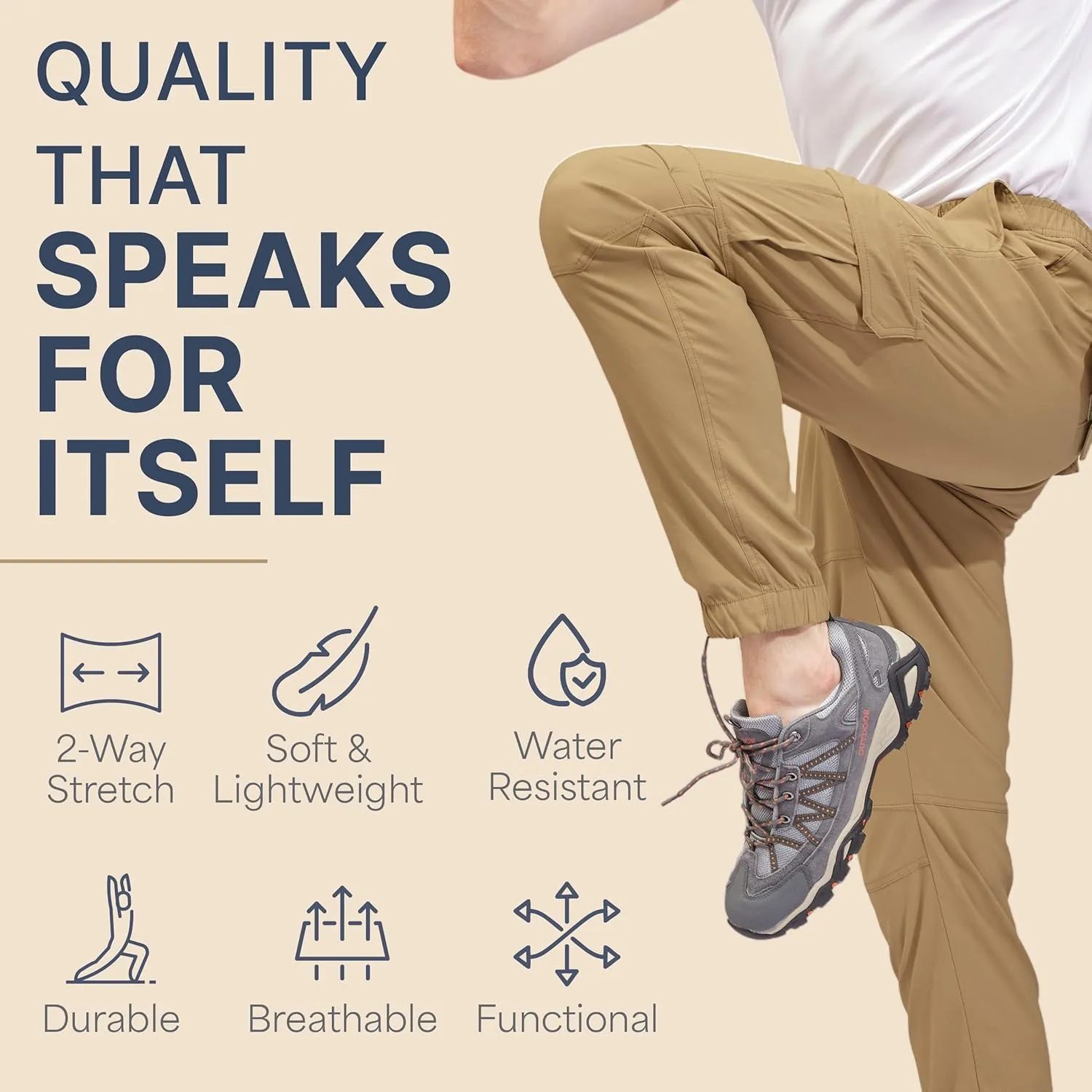 BLUE CHILL Mens Cargo Joggers  Slim Fit, Stretch Comfort, Water-Resistant, 7 Pockets, Lightweight for Hiking & Travel