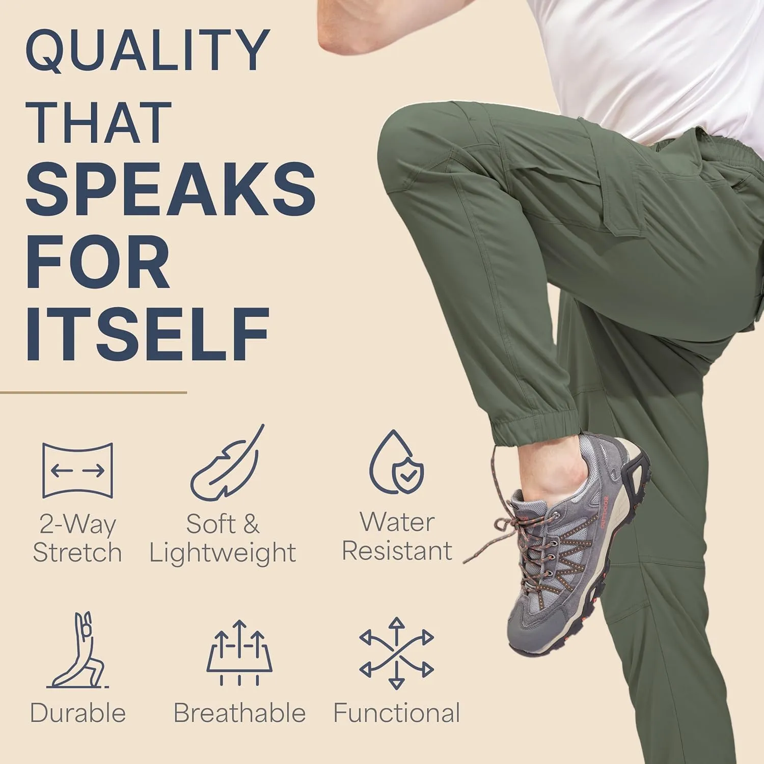 BLUE CHILL Mens Cargo Joggers  Slim Fit, Stretch Comfort, Water-Resistant, 7 Pockets, Lightweight for Hiking & Travel