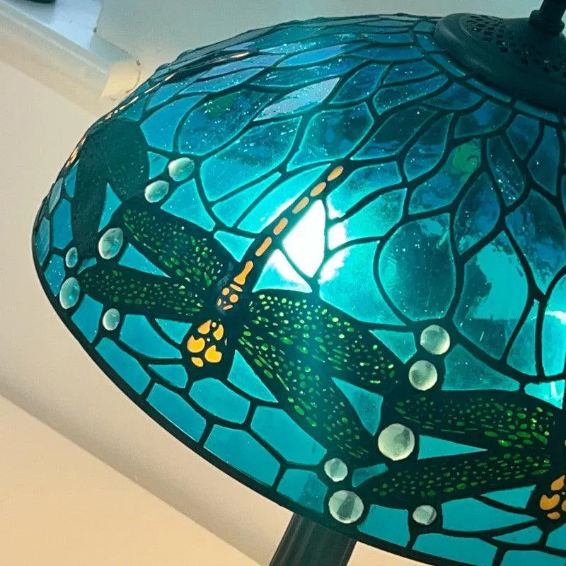 Blue Dragonfly Large Tiffany Table Lamp - 40cm Shade