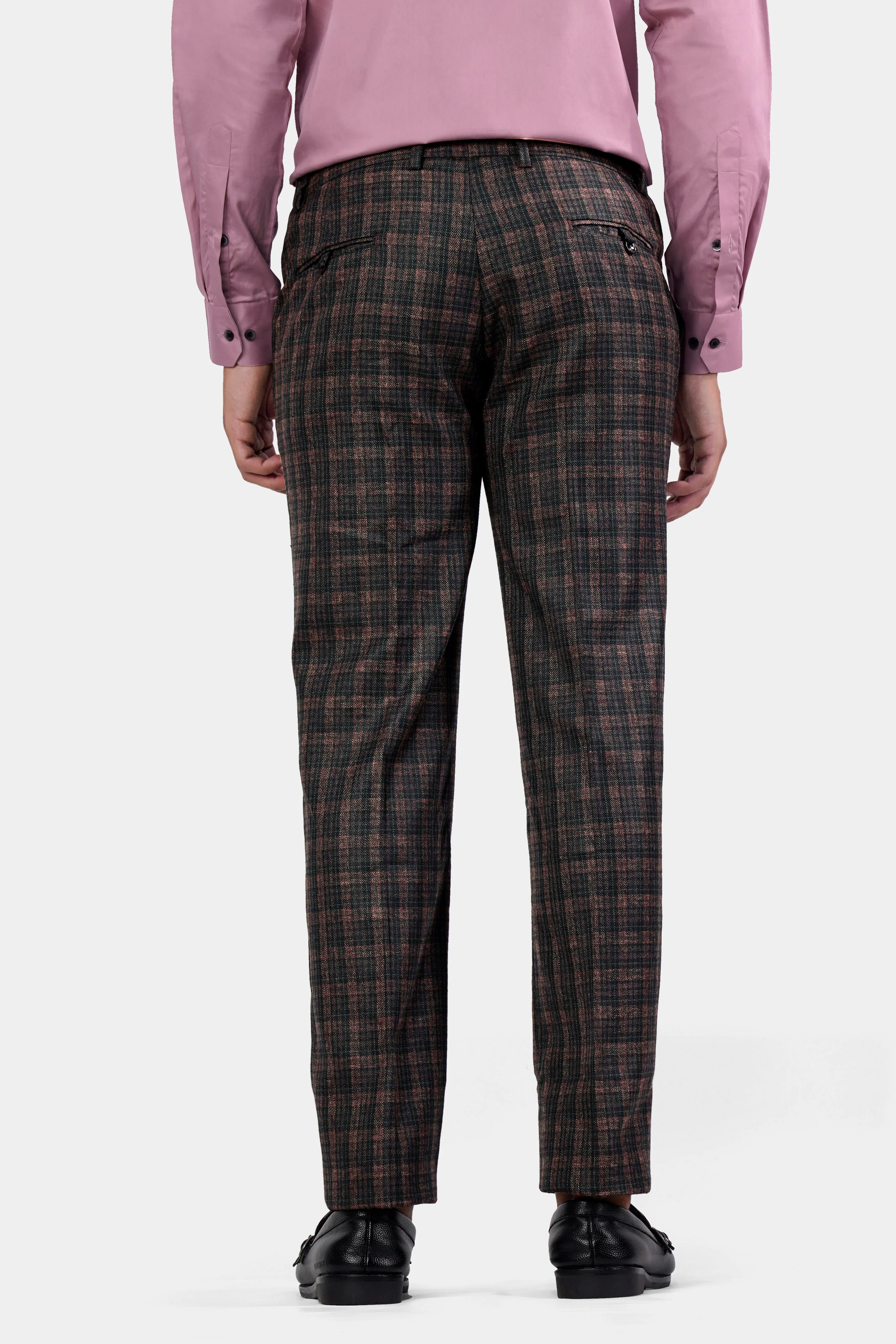 Bole Brown with Ebony Clay Black Plaid Wool Rich Suit