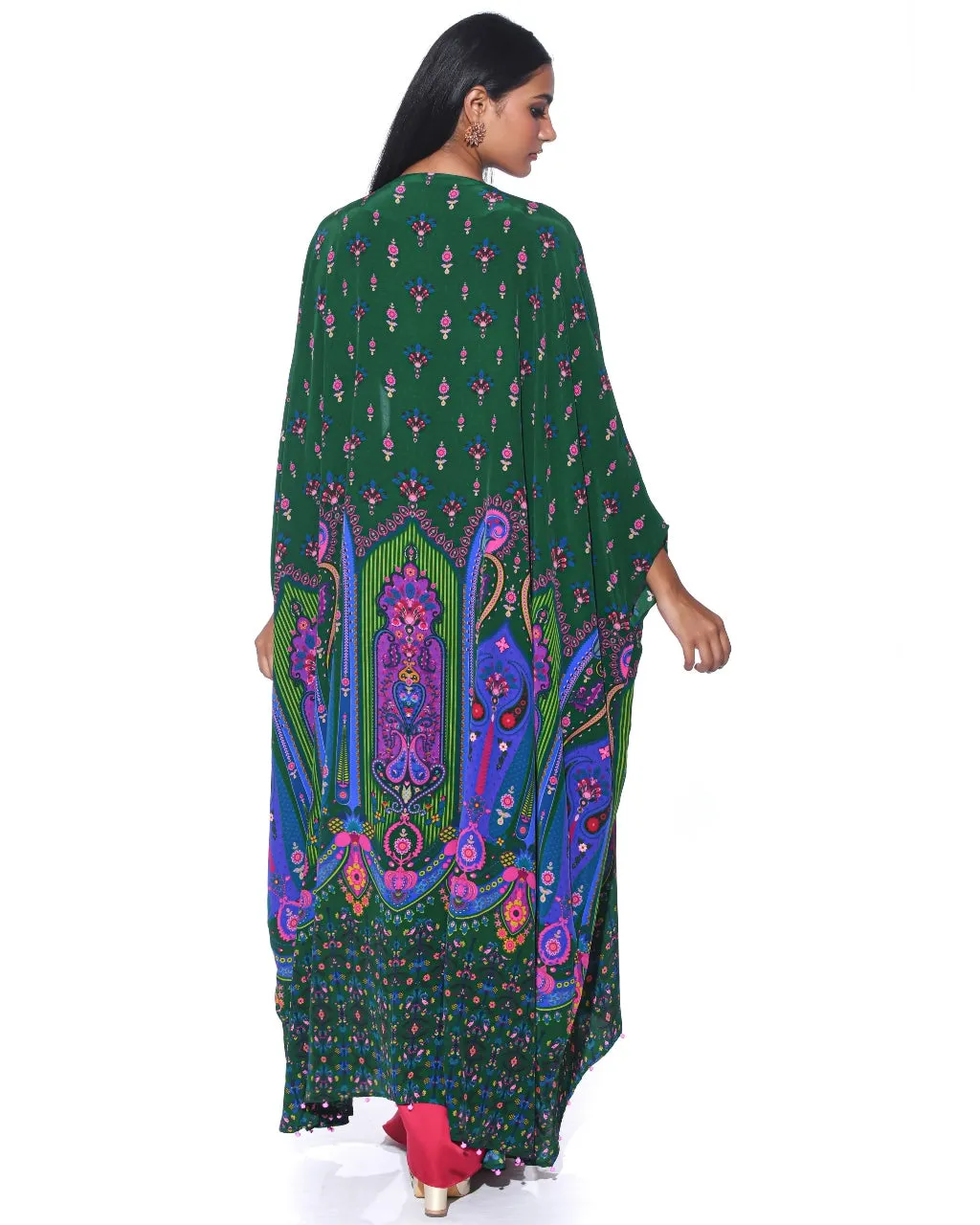 Bottle Green Oversized Embroidered Shrug Set