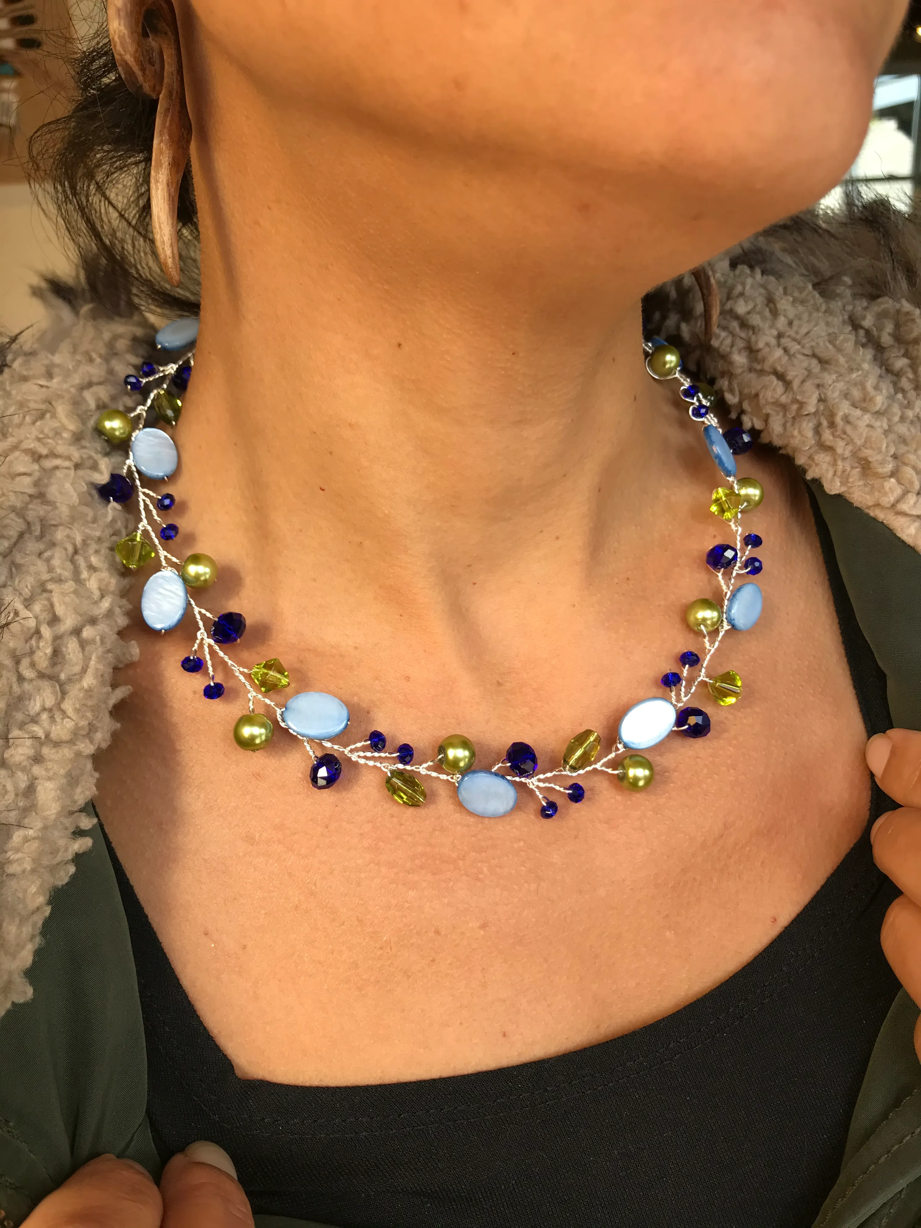 Branch Necklace- Purple, Green, & Light Blue