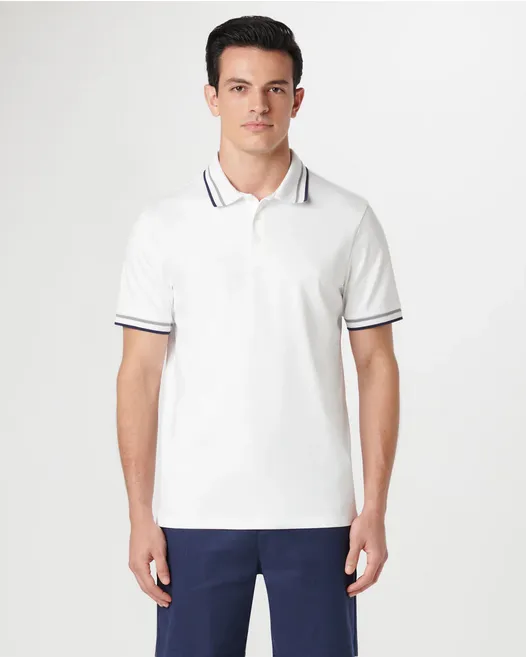 Bugatchi Tipped Solid Polo | White