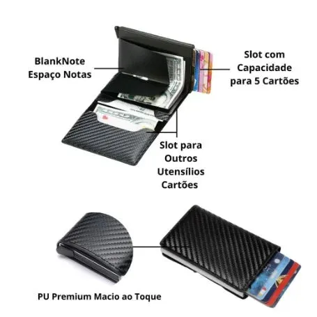 Carteira Masculina Slim Anti Furto de Fibra de Carbono