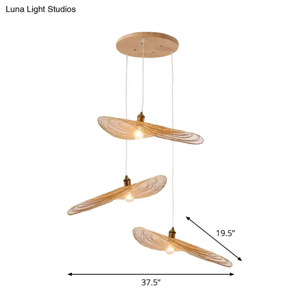 Chinese Style Lotus Leaf Pendant Light with Bamboo Shade - 1/3/6-Light - Beige - 14"/16.5"/19.5" Wide