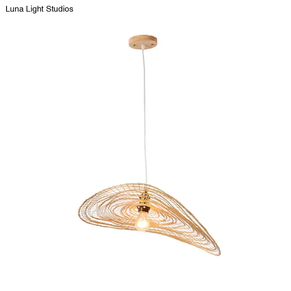 Chinese Style Lotus Leaf Pendant Light with Bamboo Shade - 1/3/6-Light - Beige - 14"/16.5"/19.5" Wide