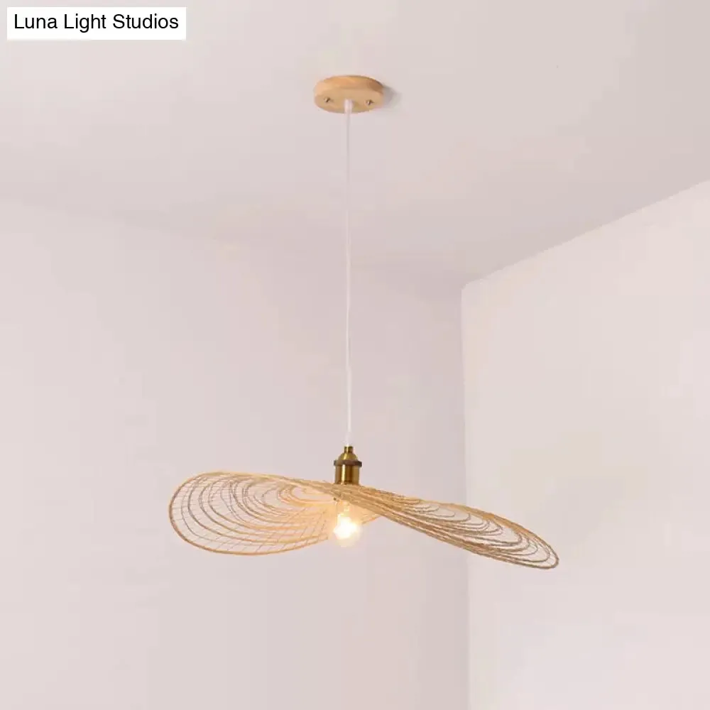 Chinese Style Lotus Leaf Pendant Light with Bamboo Shade - 1/3/6-Light - Beige - 14"/16.5"/19.5" Wide
