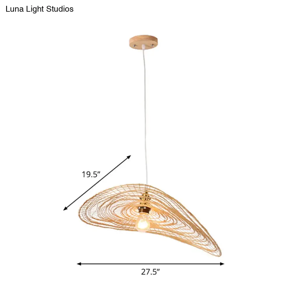 Chinese Style Lotus Leaf Pendant Light with Bamboo Shade - 1/3/6-Light - Beige - 14"/16.5"/19.5" Wide