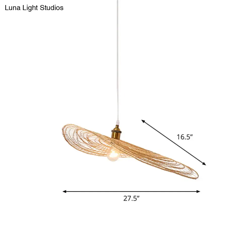 Chinese Style Lotus Leaf Pendant Light with Bamboo Shade - 1/3/6-Light - Beige - 14"/16.5"/19.5" Wide