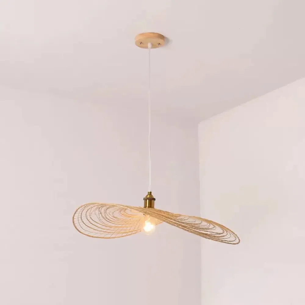 Chinese Style Lotus Leaf Pendant Light with Bamboo Shade - 1/3/6-Light - Beige - 14"/16.5"/19.5" Wide