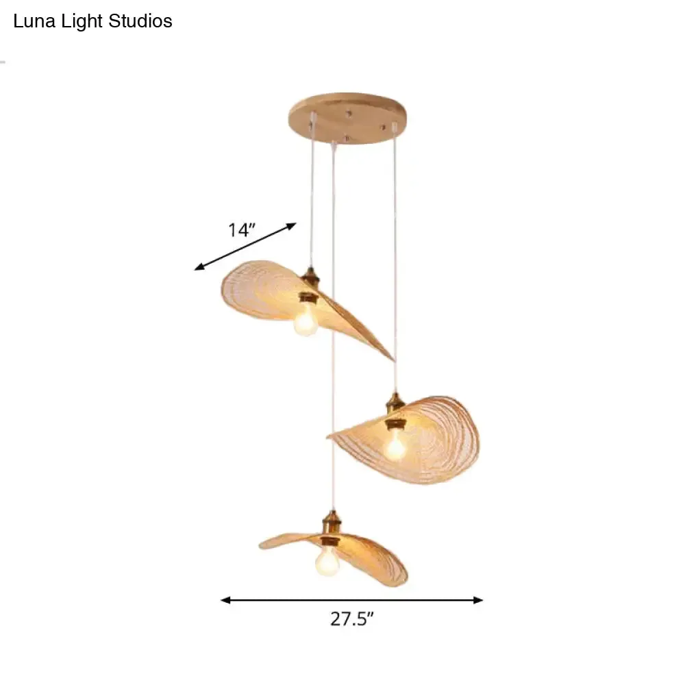 Chinese Style Lotus Leaf Pendant Light with Bamboo Shade - 1/3/6-Light - Beige - 14"/16.5"/19.5" Wide