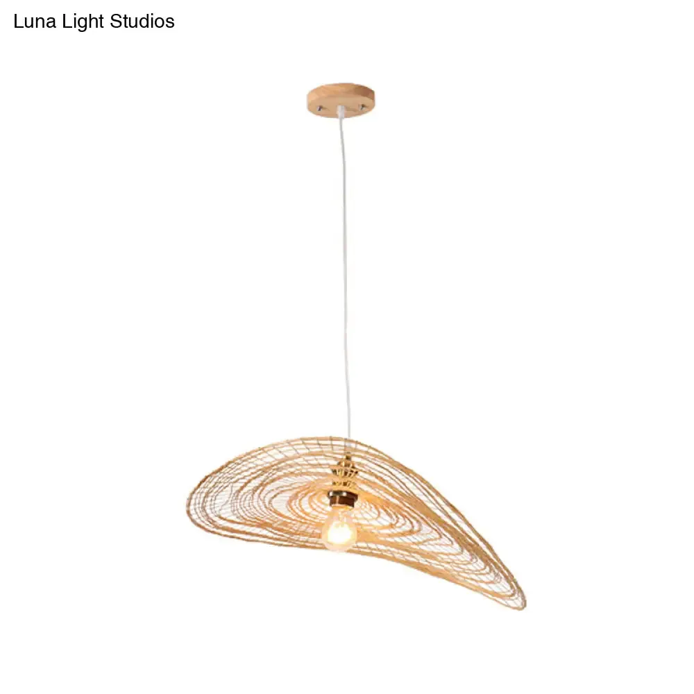 Chinese Style Lotus Leaf Pendant Light with Bamboo Shade - 1/3/6-Light - Beige - 14"/16.5"/19.5" Wide