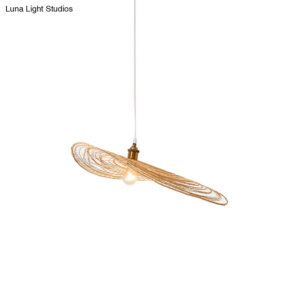 Chinese Style Lotus Leaf Pendant Light with Bamboo Shade - 1/3/6-Light - Beige - 14"/16.5"/19.5" Wide