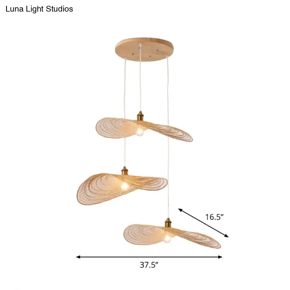 Chinese Style Lotus Leaf Pendant Light with Bamboo Shade - 1/3/6-Light - Beige - 14"/16.5"/19.5" Wide