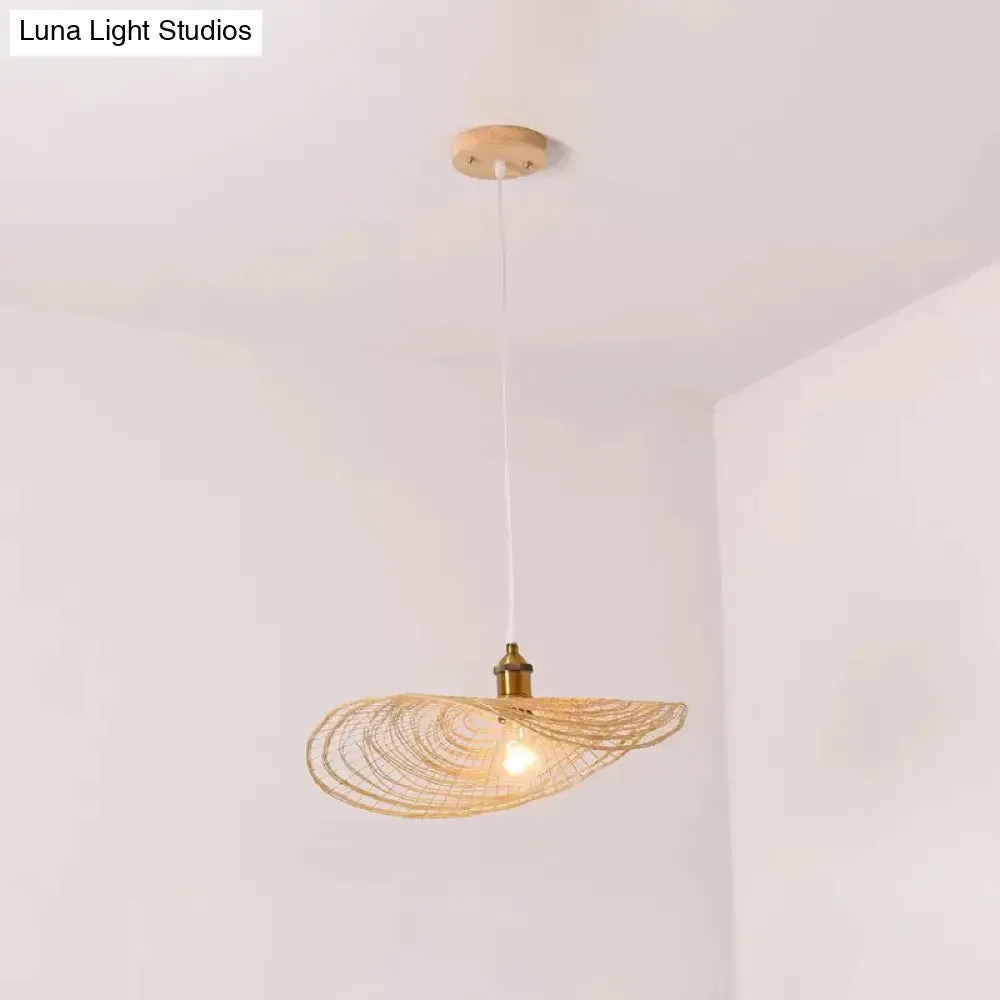 Chinese Style Lotus Leaf Pendant Light with Bamboo Shade - 1/3/6-Light - Beige - 14"/16.5"/19.5" Wide
